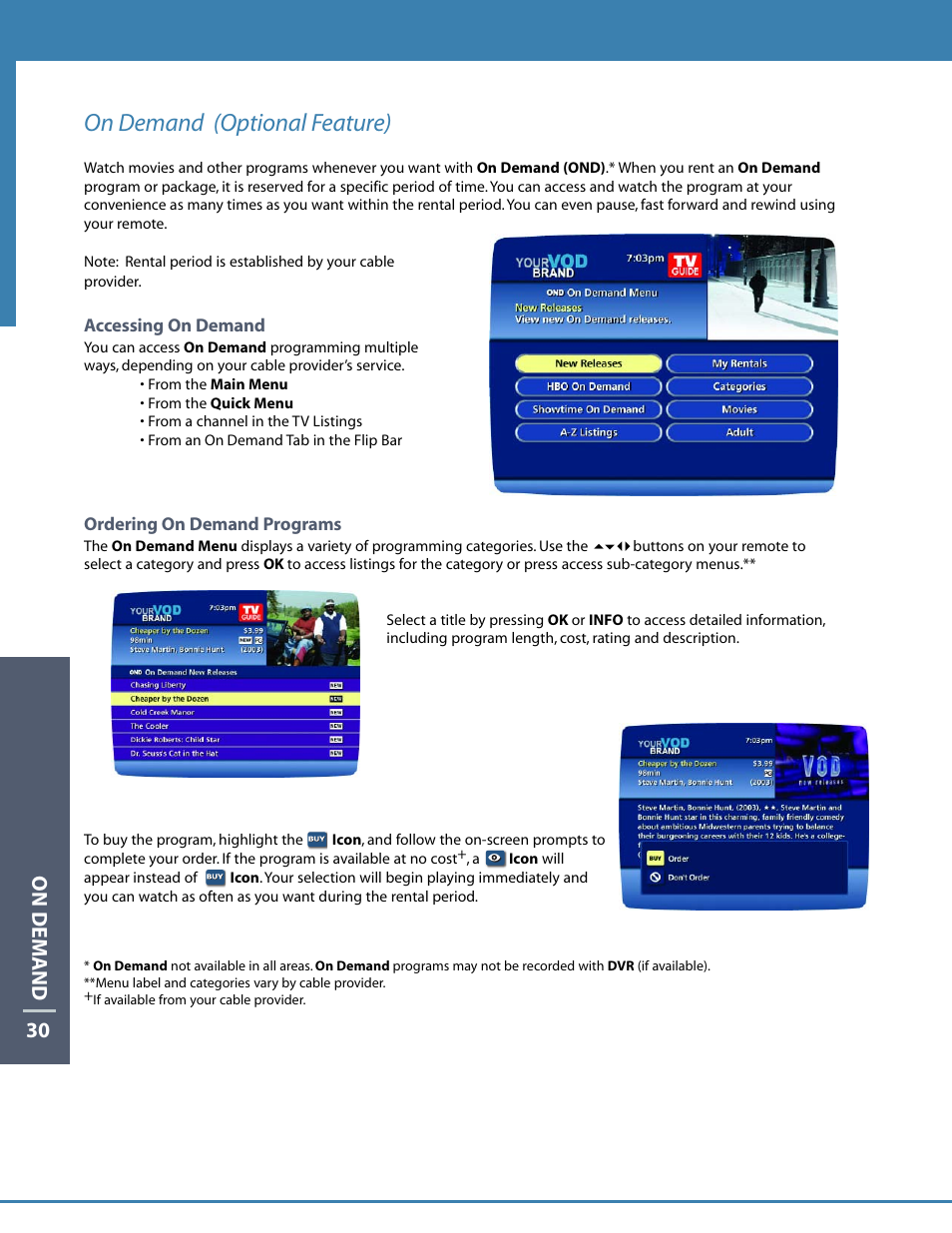 On demand (optional feature), On demand 30 | Motorola DCT6412 User Manual | Page 32 / 50