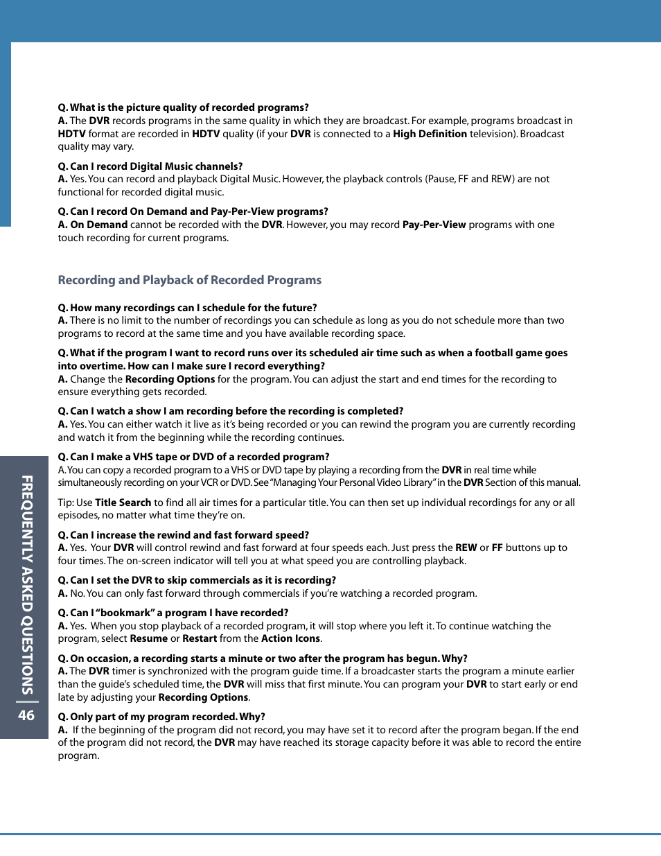 Frequentl y asked questions 46 51, Frequentl y asked questions 51 | Motorola DCT6412 User Manual | Page 48 / 50