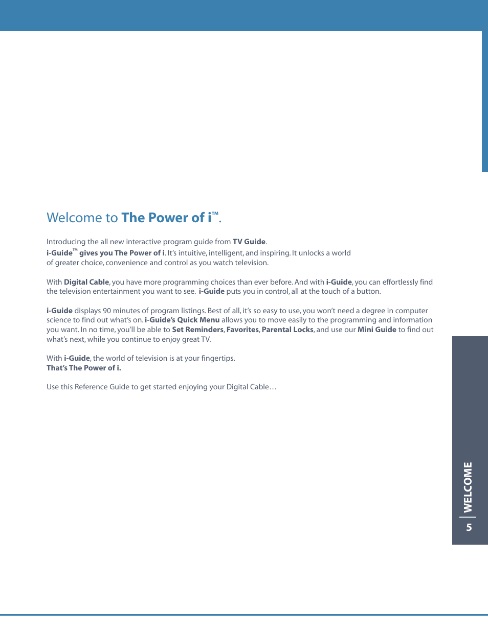 Welcome to the power of i, Wel c ome 5 | Motorola DCT6412 User Manual | Page 7 / 50