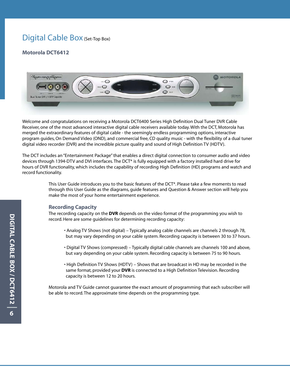 Digital cable box, Digit al c able bo x / dct6412 | Motorola DCT6412 User Manual | Page 8 / 50