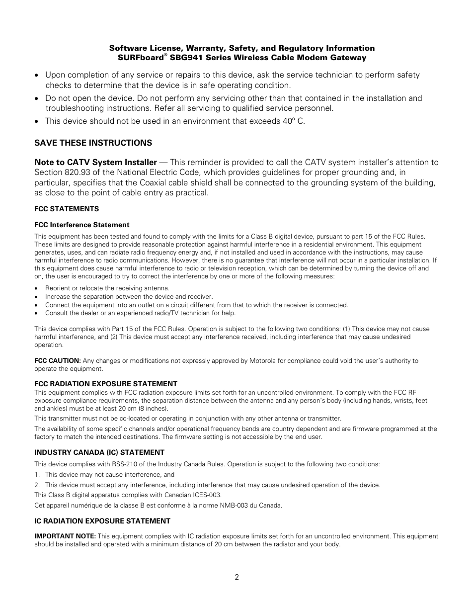 Motorola SURFBOARD SBG941 User Manual | Page 2 / 5