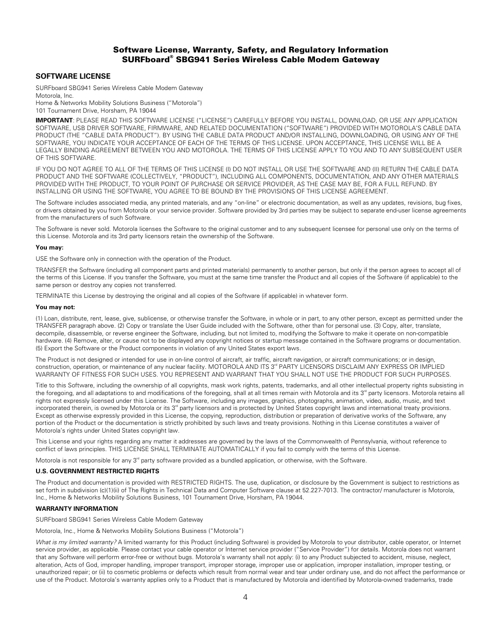 Sbg941 series wireless cable modem gateway 4 | Motorola SURFBOARD SBG941 User Manual | Page 4 / 5
