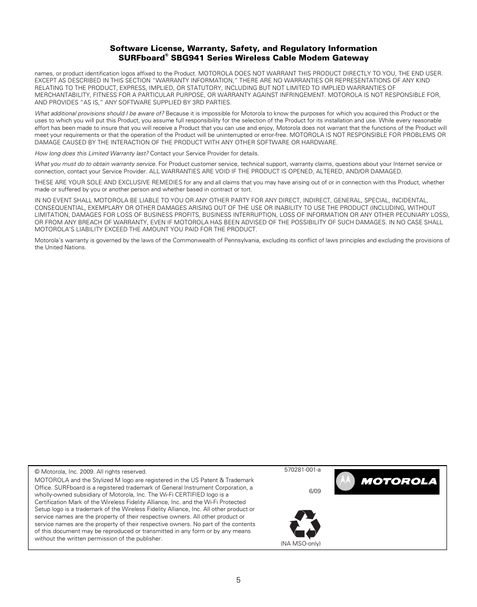 Motorola SURFBOARD SBG941 User Manual | Page 5 / 5