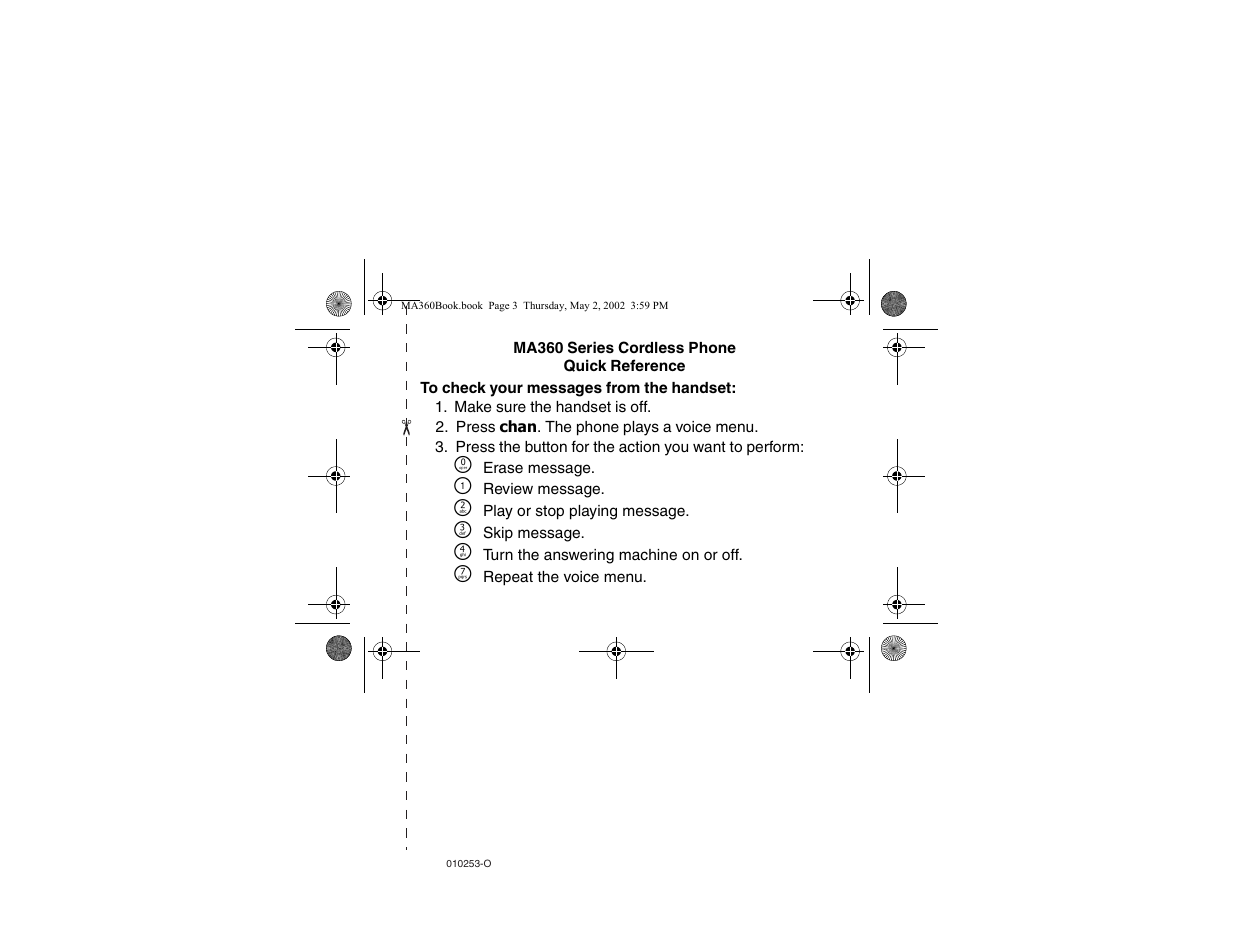 Quick reference | Motorola MA360 User Manual | Page 3 / 68