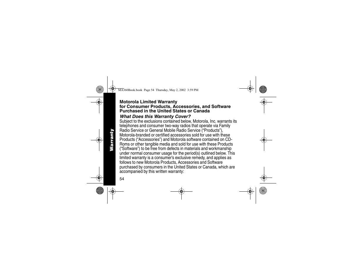 Warranty | Motorola MA360 User Manual | Page 58 / 68