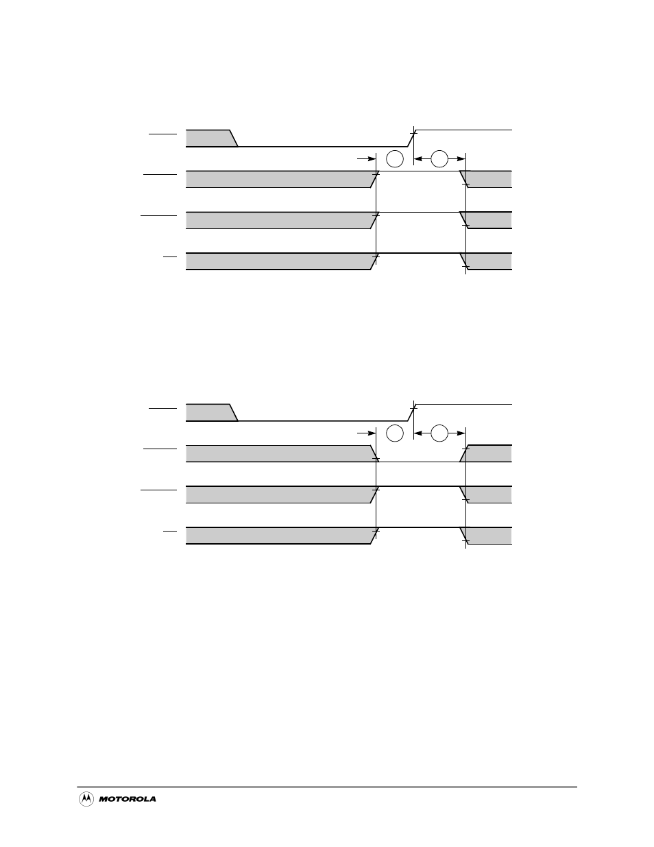 32 normal mode timing, 33 emulation mode timing, Normal mode timing -35 | Emulation mode timing -35, Figure 19-33 normal mode timing diagram -35, Figure 19-34 emulation mode timing diagram -35 | Motorola MC68VZ328 User Manual | Page 351 / 376