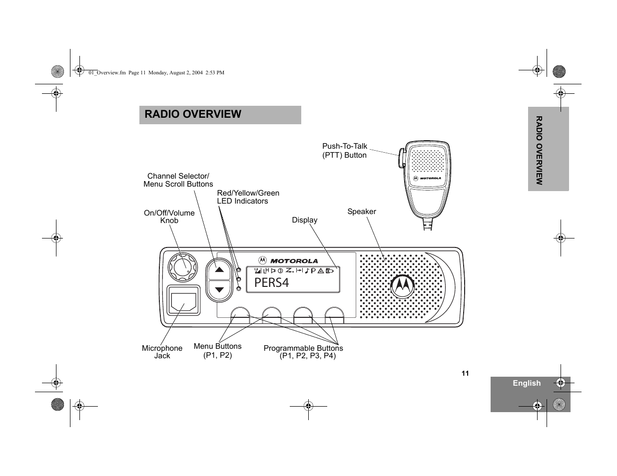 Radio overview, Pers4 | Motorola PM400 User Manual | Page 13 / 76