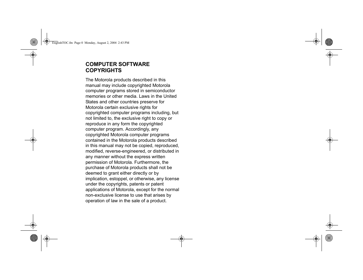 Computer software copyrights | Motorola PM400 User Manual | Page 2 / 76