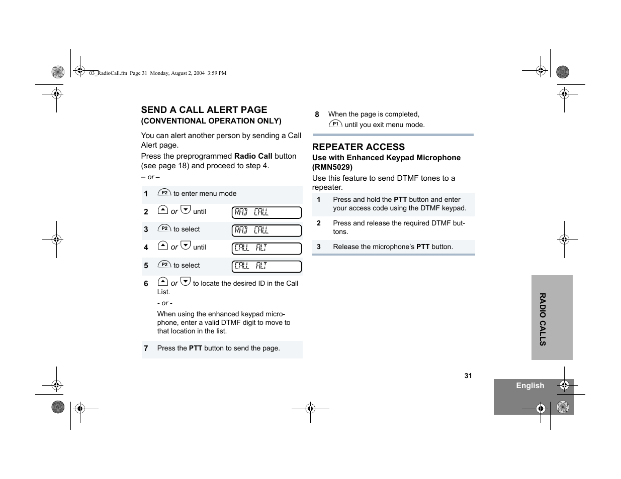Repeater access | Motorola PM400 User Manual | Page 33 / 76