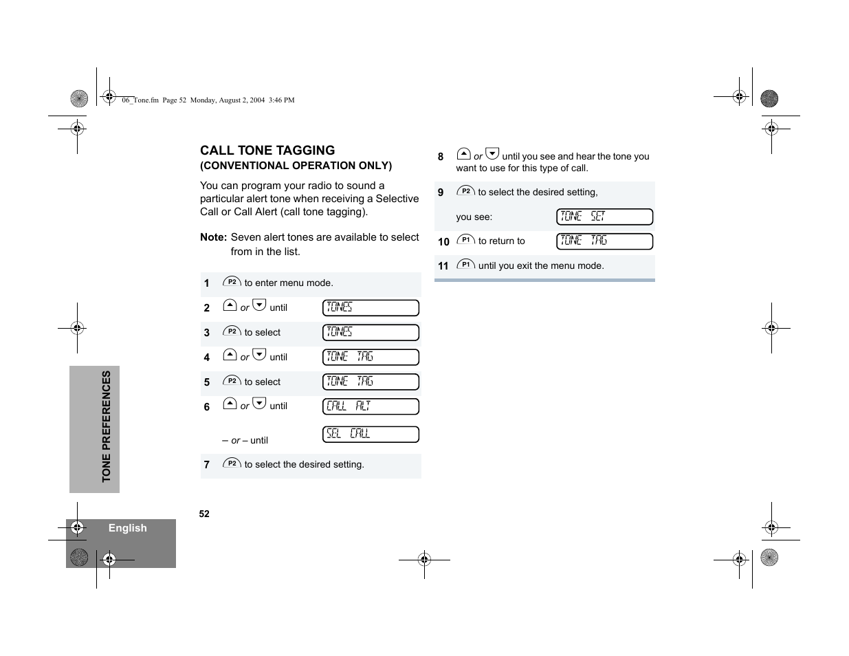 Call tone tagging (conventional operation only) | Motorola PM400 User Manual | Page 54 / 76