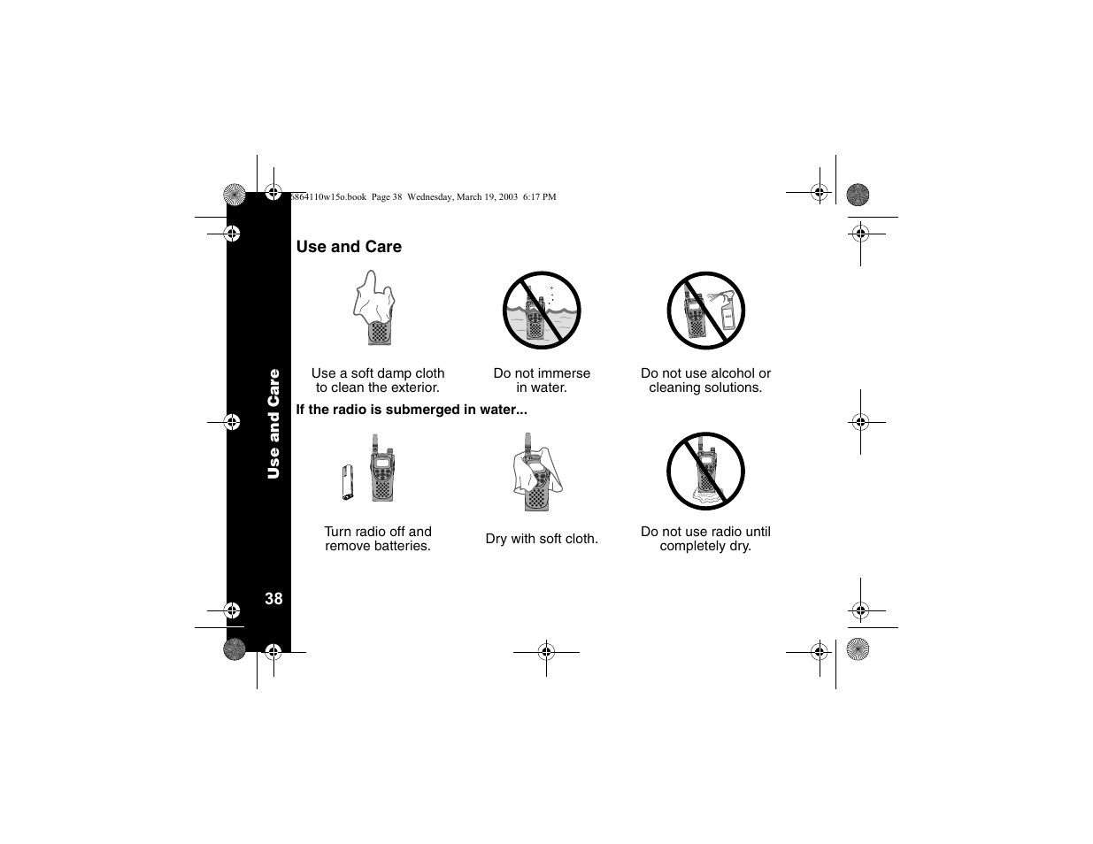 Use and care, 38 use and care | Motorola CLS1410 User Manual | Page 40 / 60