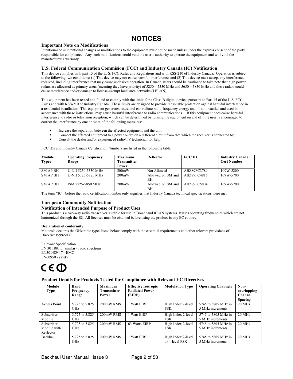 Notices | Motorola Canopy Backhaul Module User Manual | Page 2 / 53