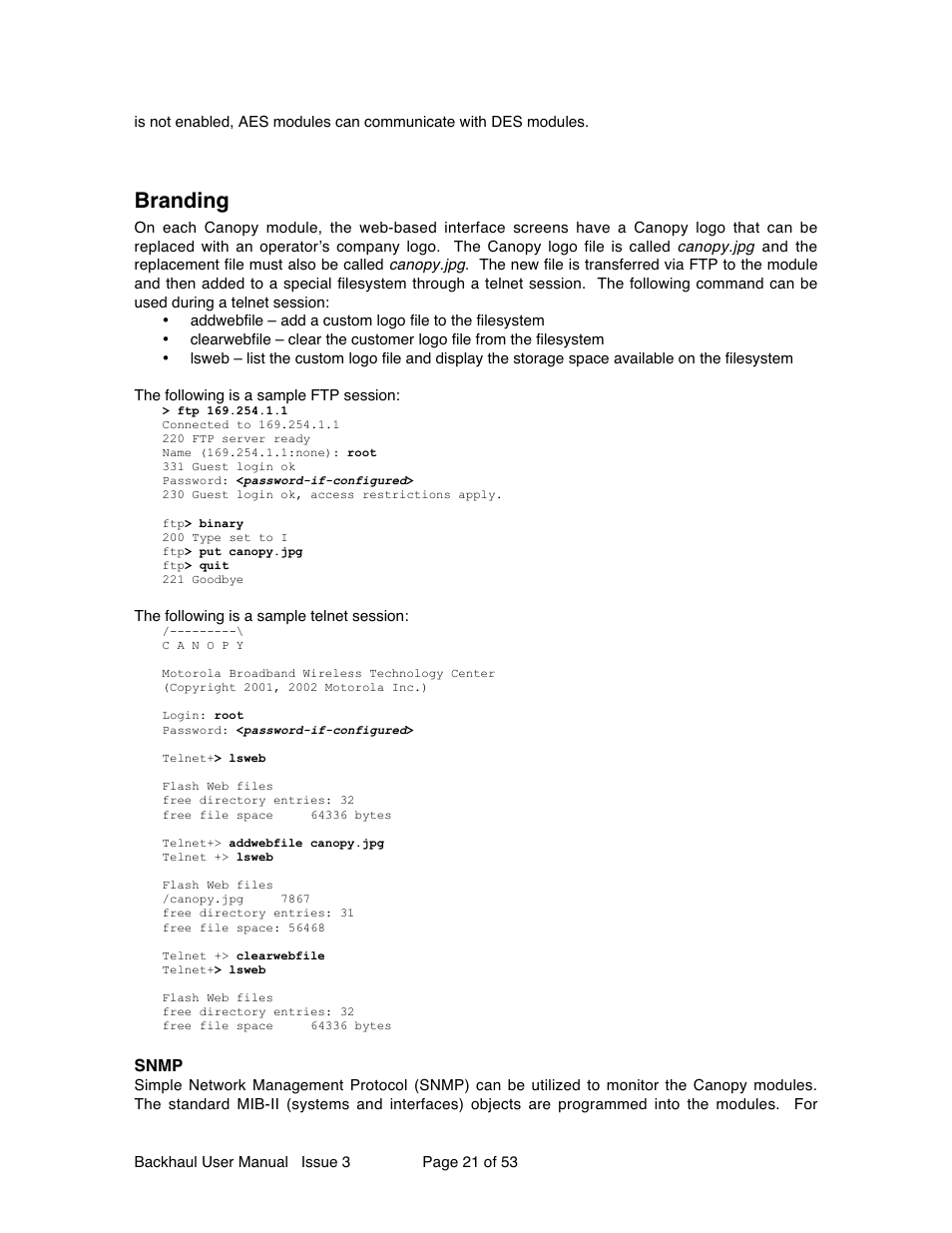 Branding | Motorola Canopy Backhaul Module User Manual | Page 21 / 53