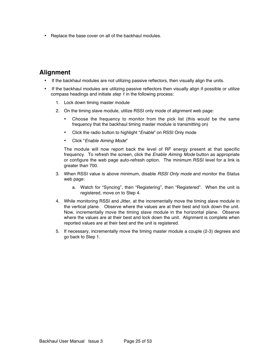 Alignment | Motorola Canopy Backhaul Module User Manual | Page 25 / 53