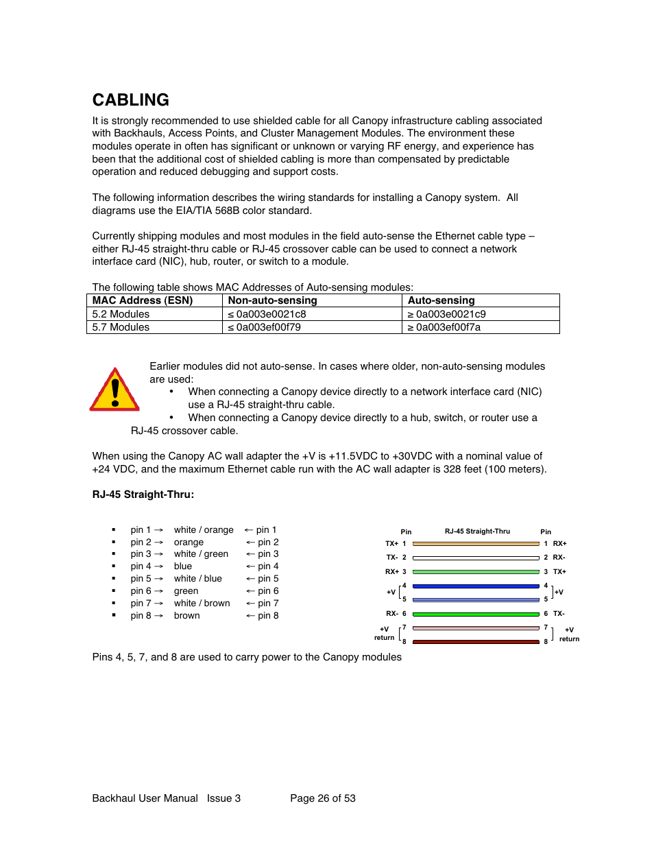 Cabling | Motorola Canopy Backhaul Module User Manual | Page 26 / 53
