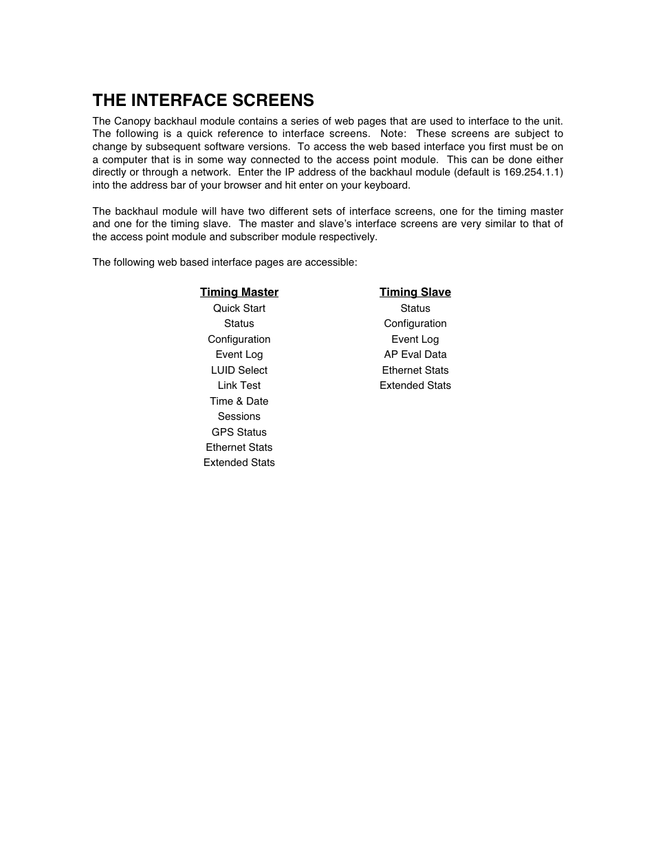 The interface screens | Motorola Canopy Backhaul Module User Manual | Page 28 / 53