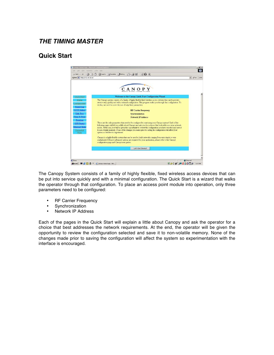 The timing master, Quick start | Motorola Canopy Backhaul Module User Manual | Page 29 / 53