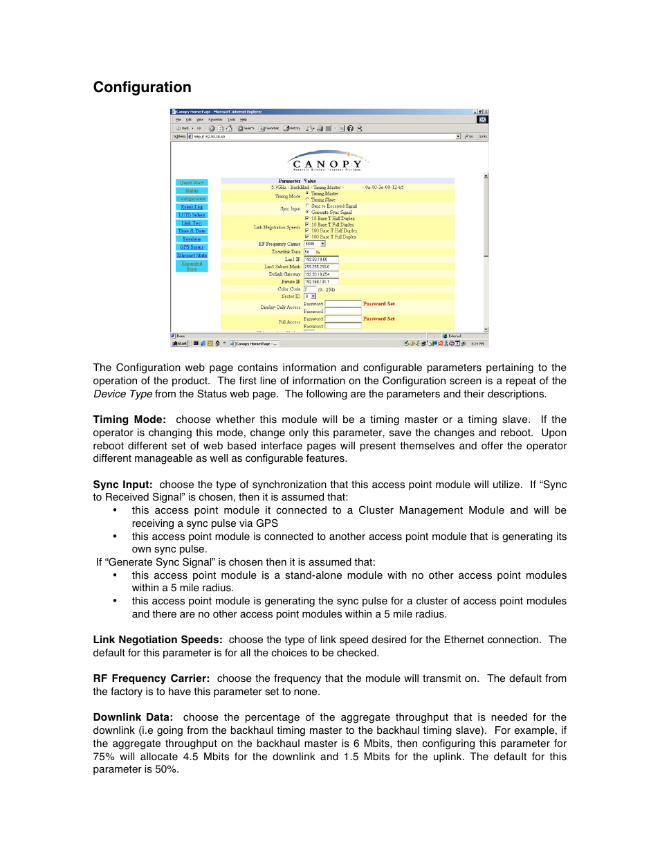 Configuration | Motorola Canopy Backhaul Module User Manual | Page 32 / 53