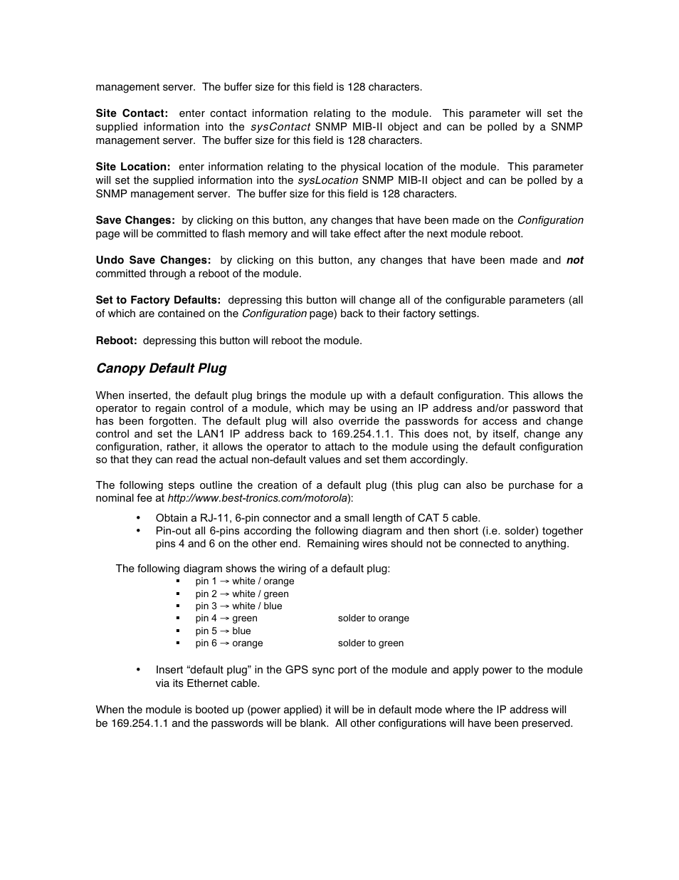 Canopy default plug | Motorola Canopy Backhaul Module User Manual | Page 35 / 53