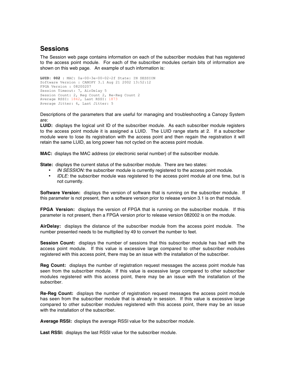 Sessions | Motorola Canopy Backhaul Module User Manual | Page 38 / 53