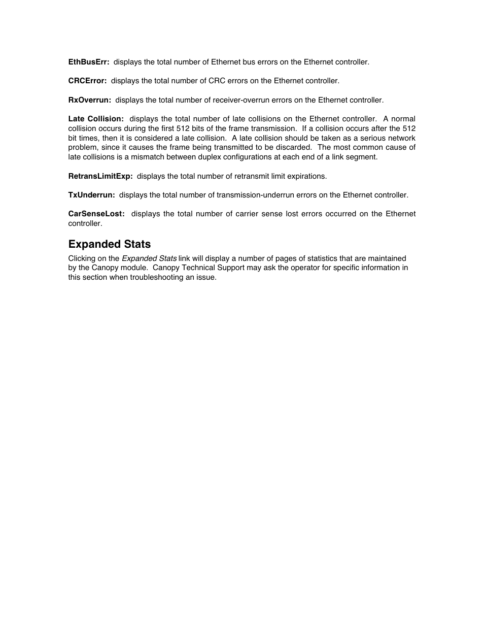 Expanded stats | Motorola Canopy Backhaul Module User Manual | Page 40 / 53