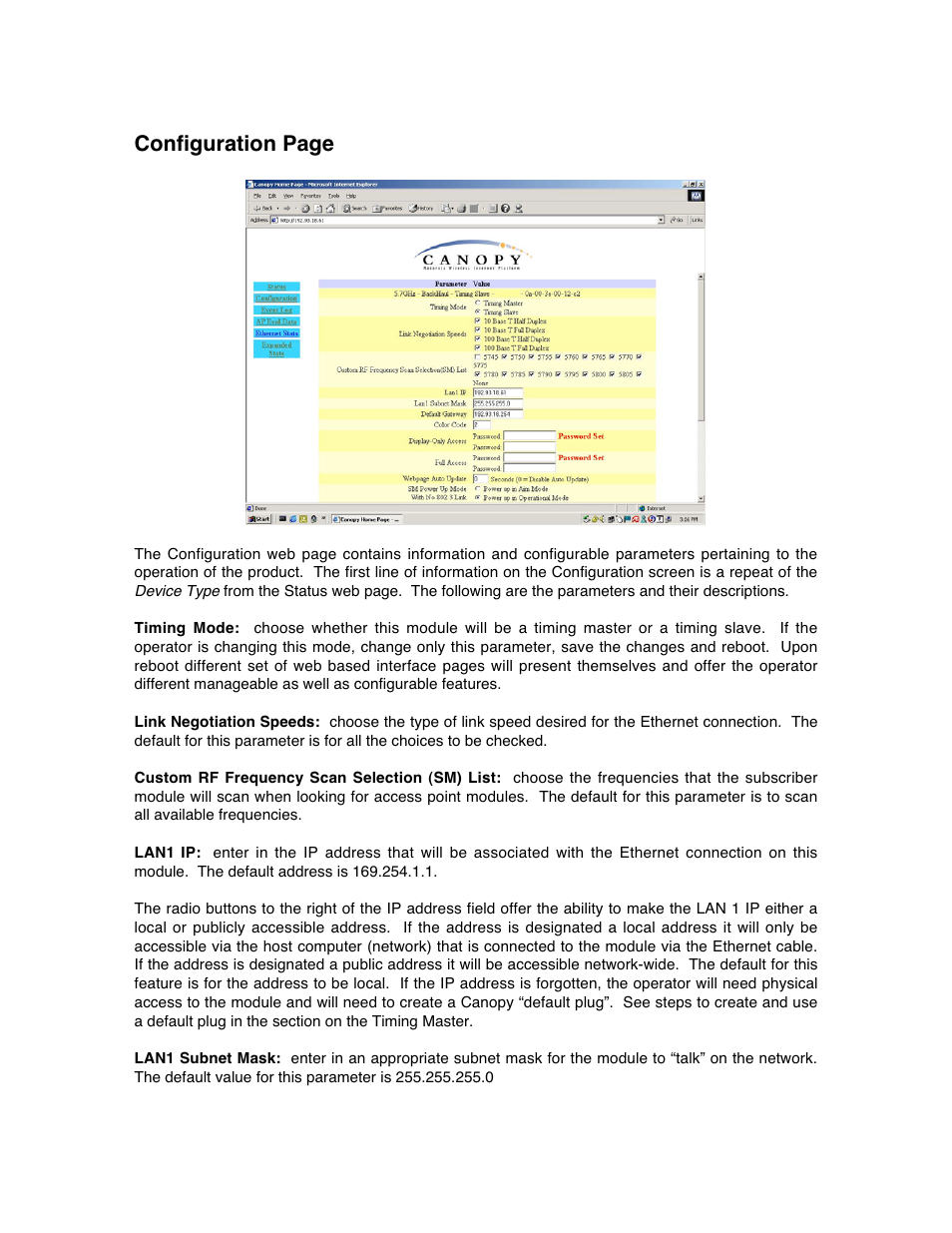 Configuration page | Motorola Canopy Backhaul Module User Manual | Page 43 / 53