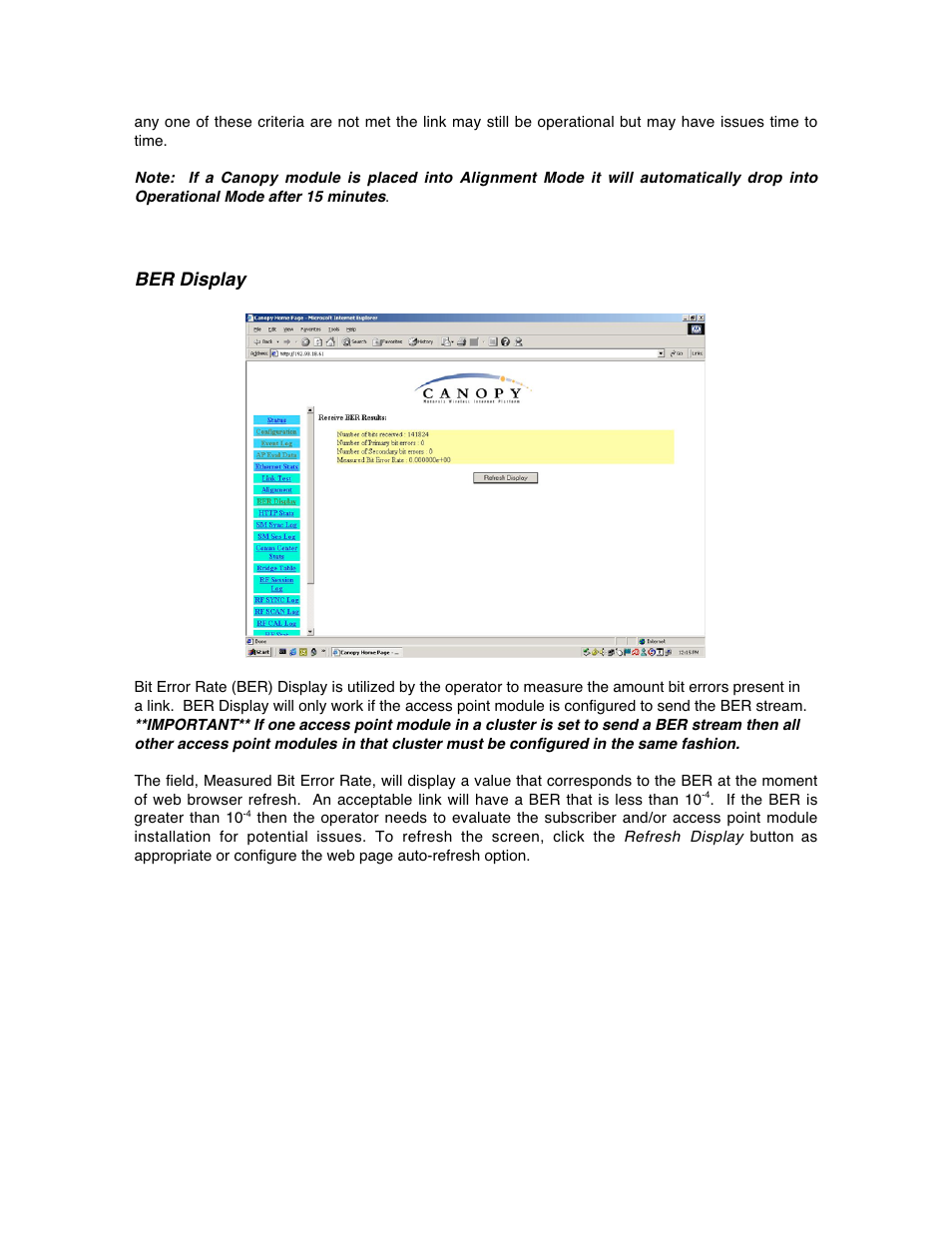 Ber display | Motorola Canopy Backhaul Module User Manual | Page 49 / 53