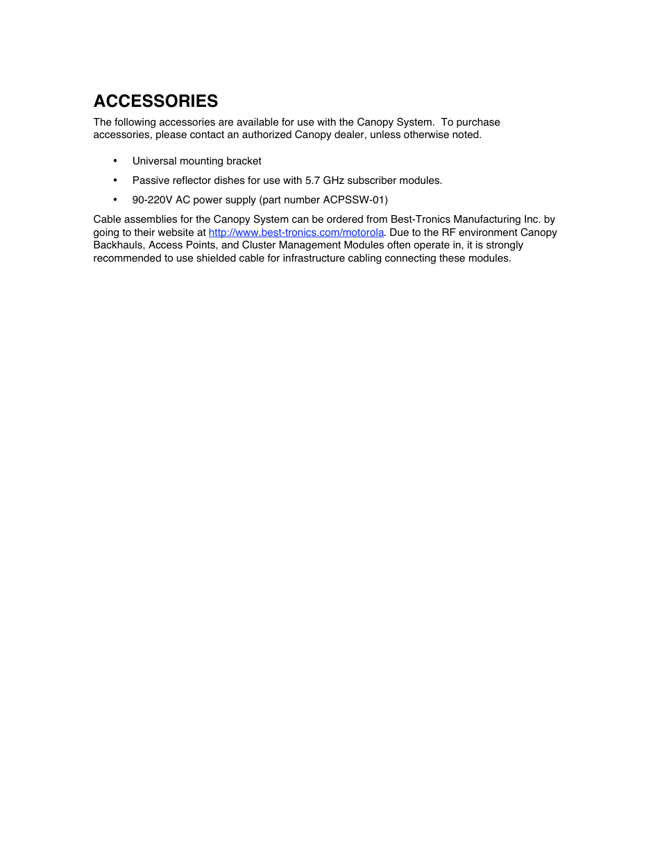 Accessories | Motorola Canopy Backhaul Module User Manual | Page 50 / 53