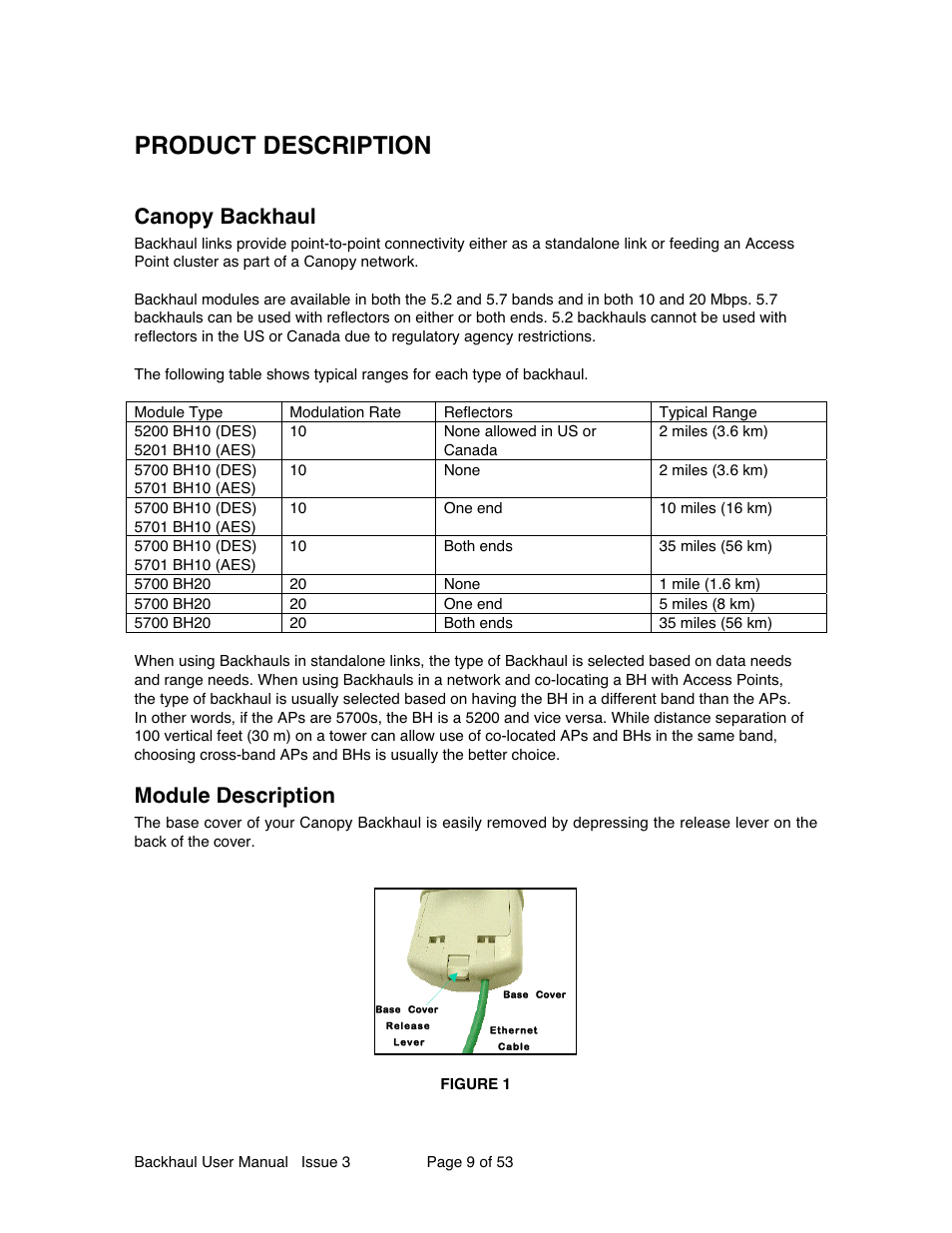 Product description, Canopy backhaul, Module description | Motorola Canopy Backhaul Module User Manual | Page 9 / 53