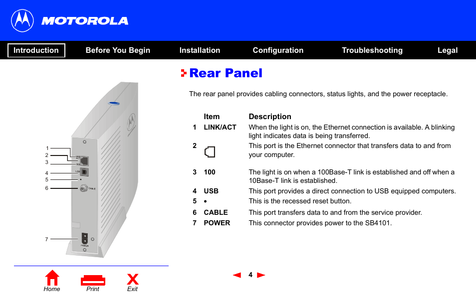 Anel, Rear panel | Motorola SB4101 User Manual | Page 11 / 65