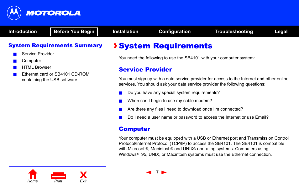 System requirements, Service provider, Computer | Motorola SB4101 User Manual | Page 14 / 65