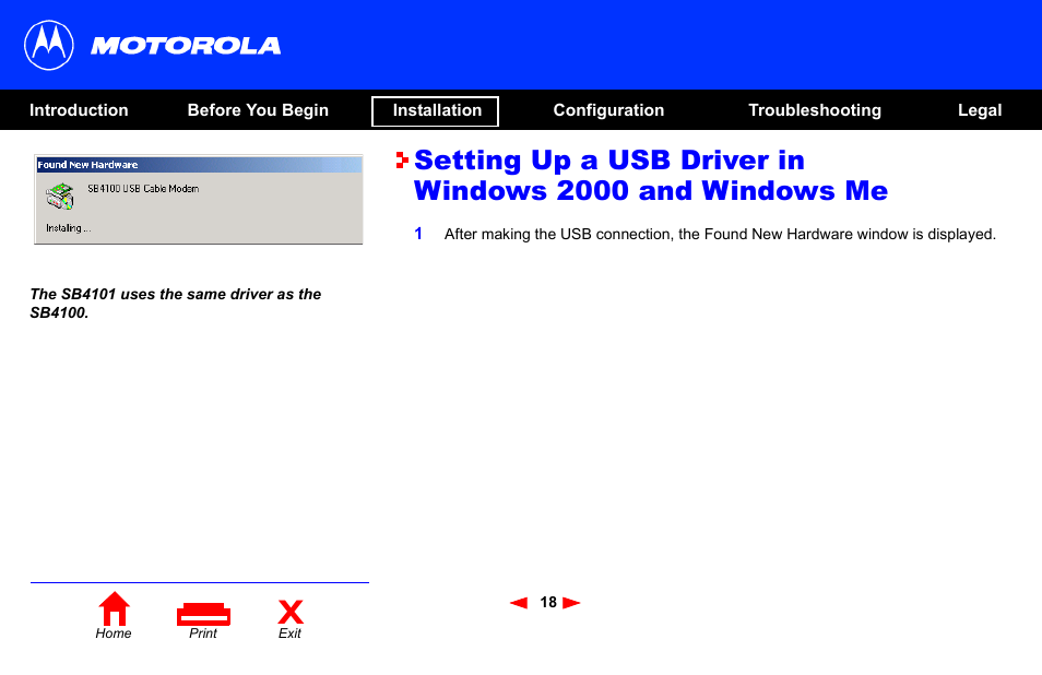 Setting up a usb driver in windows 2000 and me | Motorola SB4101 User Manual | Page 25 / 65