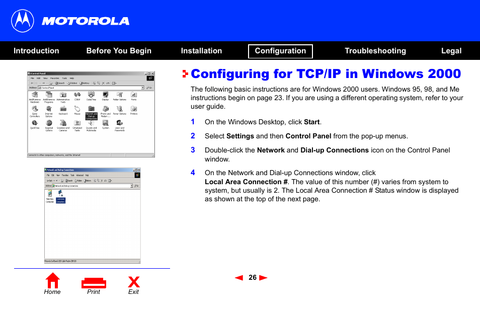 Configuring for tcp/ip in windows 2000 | Motorola SB4101 User Manual | Page 33 / 65