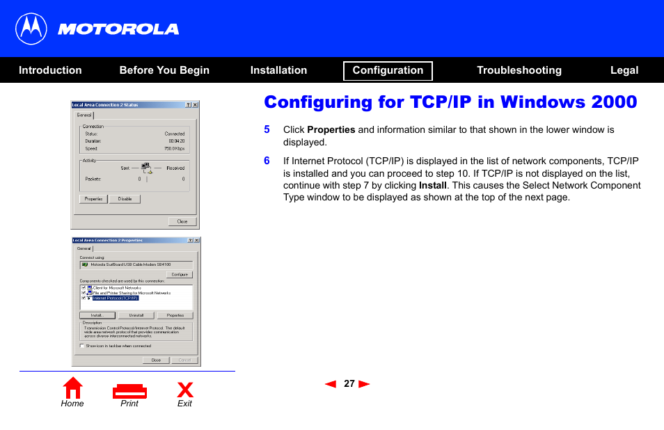 Configuring for tcp/ip in windows 2000 | Motorola SB4101 User Manual | Page 34 / 65