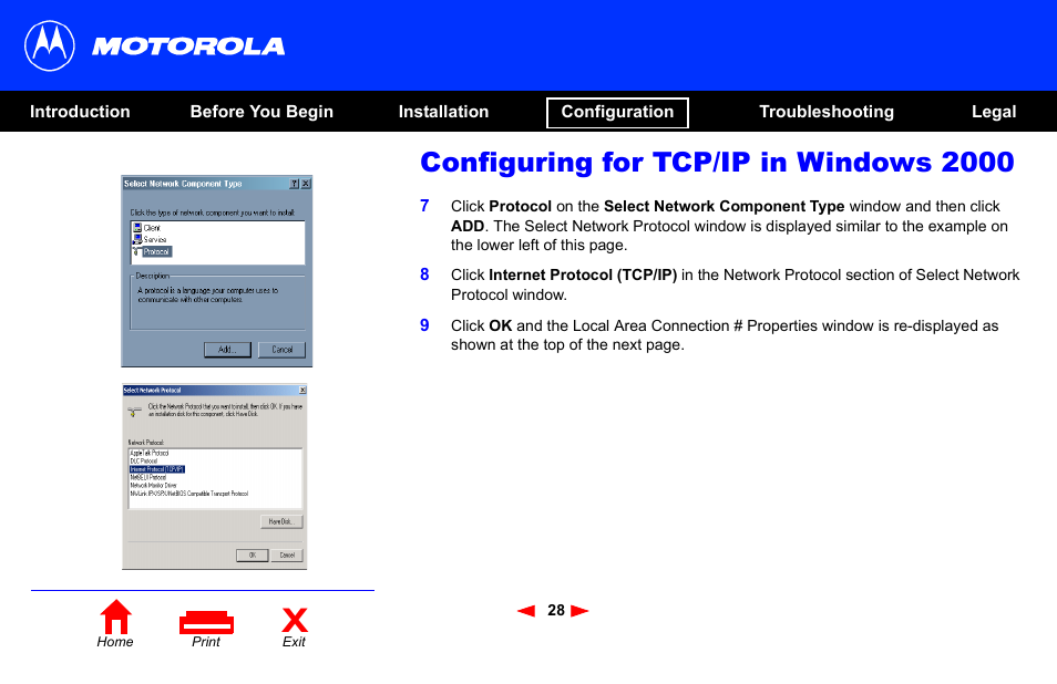 Configuring for tcp/ip in windows 2000 | Motorola SB4101 User Manual | Page 35 / 65