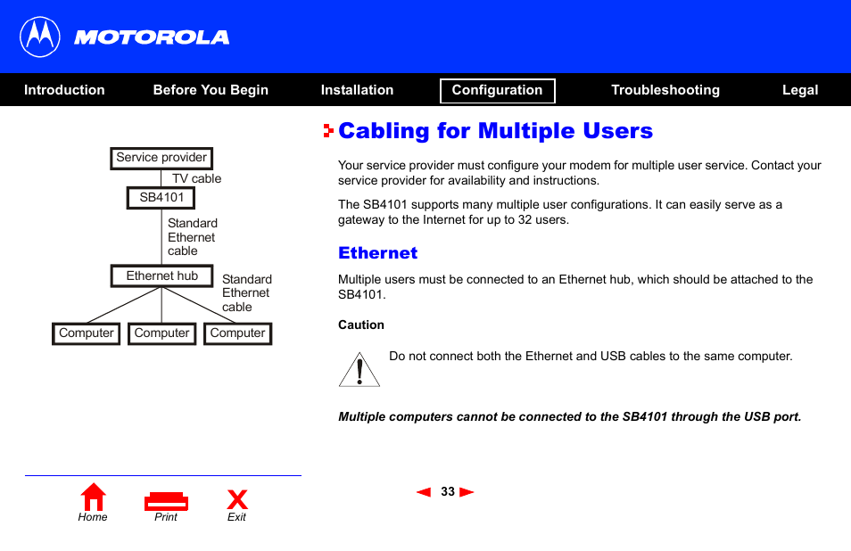 Cabling for multiple users, Ethernet | Motorola SB4101 User Manual | Page 40 / 65