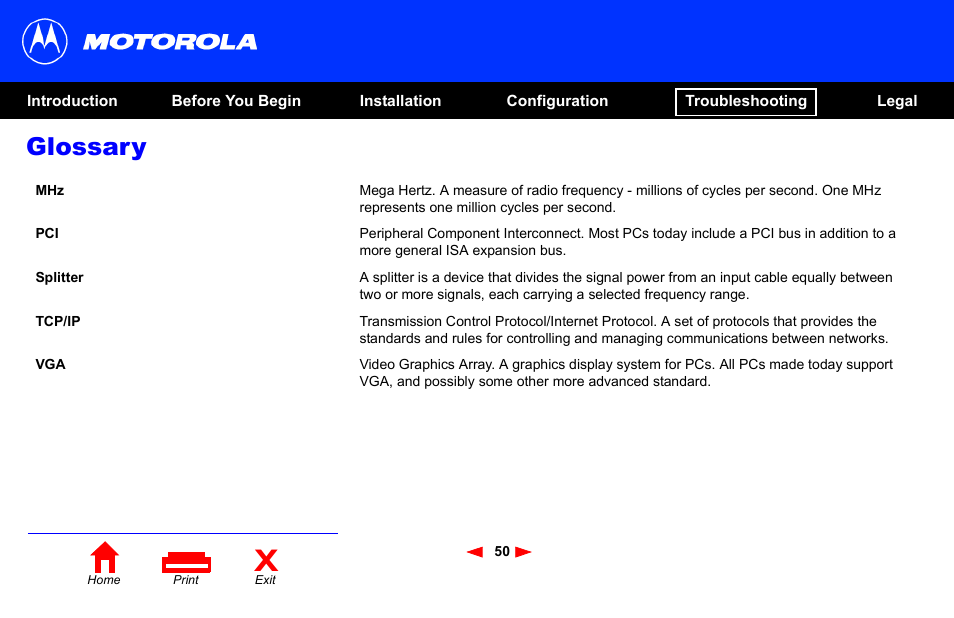 Glossary | Motorola SB4101 User Manual | Page 57 / 65