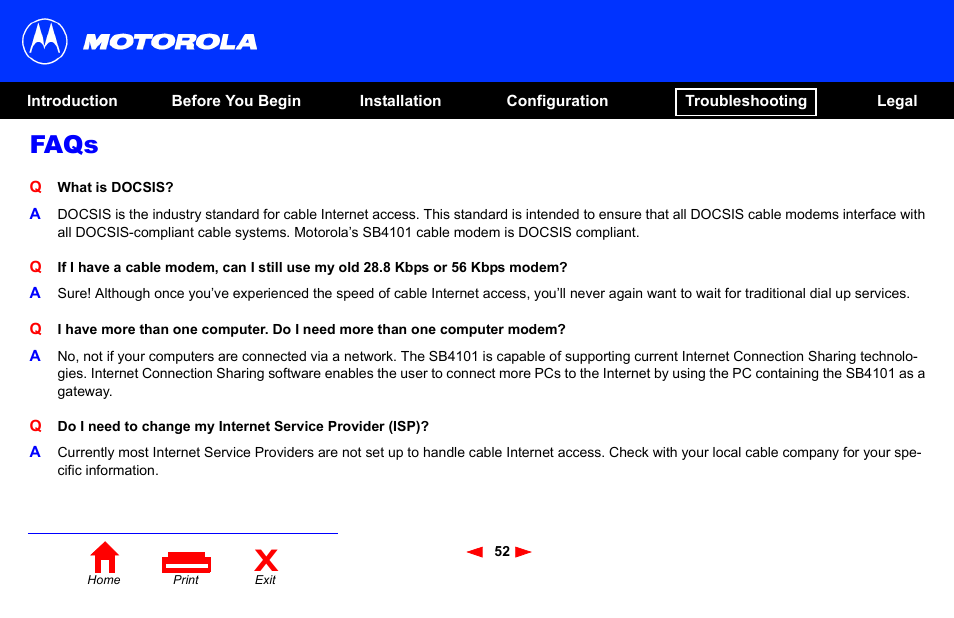 Faqs | Motorola SB4101 User Manual | Page 59 / 65