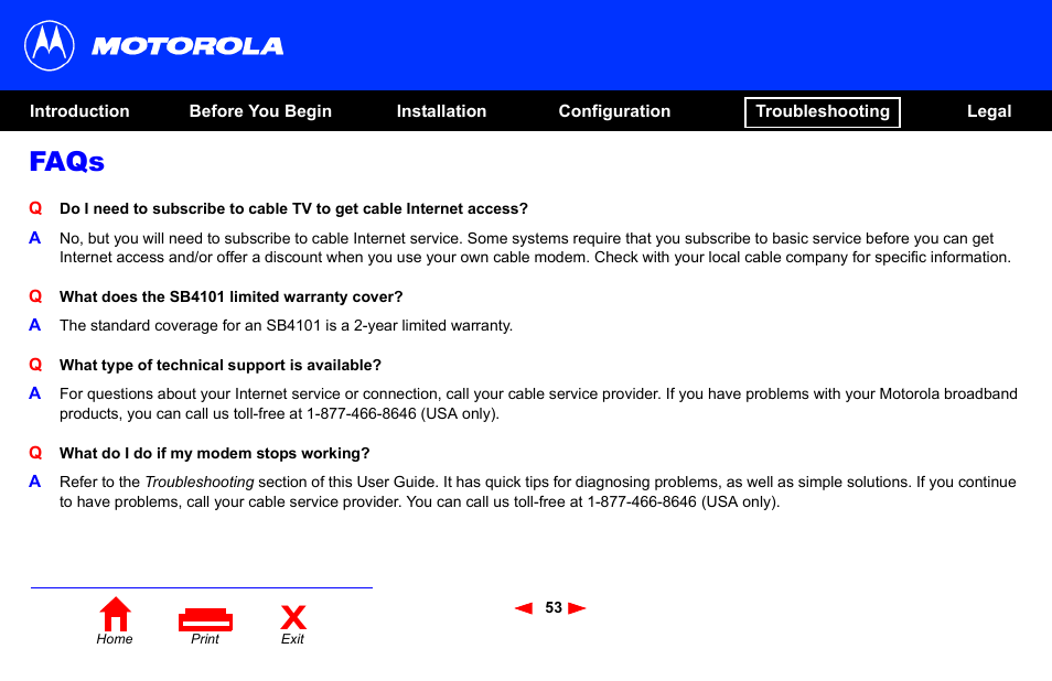 Faqs | Motorola SB4101 User Manual | Page 60 / 65