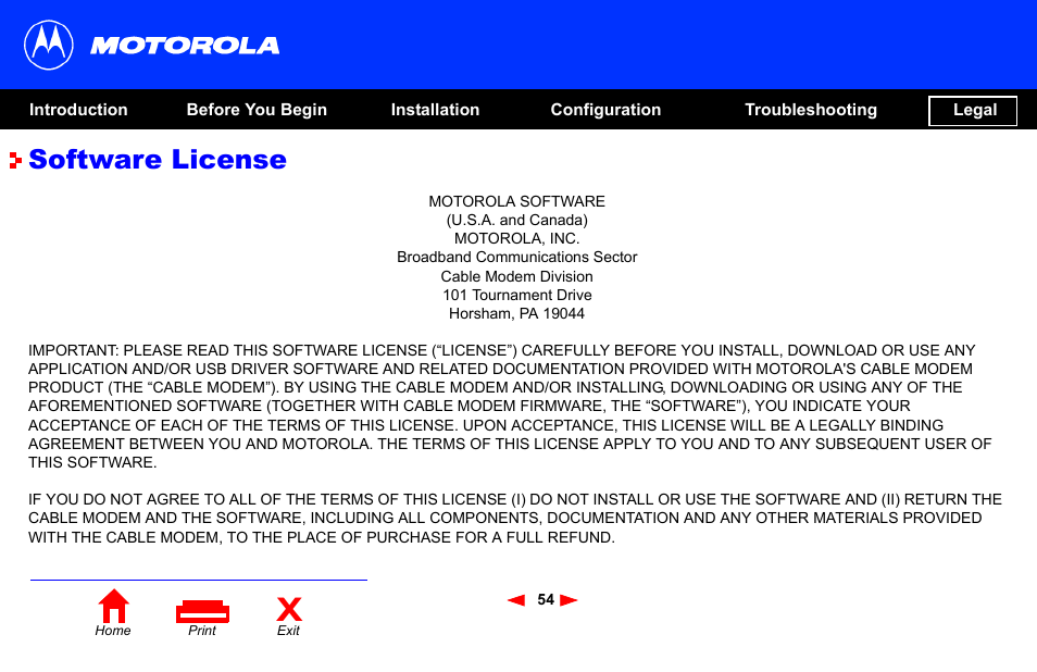 Software license | Motorola SB4101 User Manual | Page 61 / 65