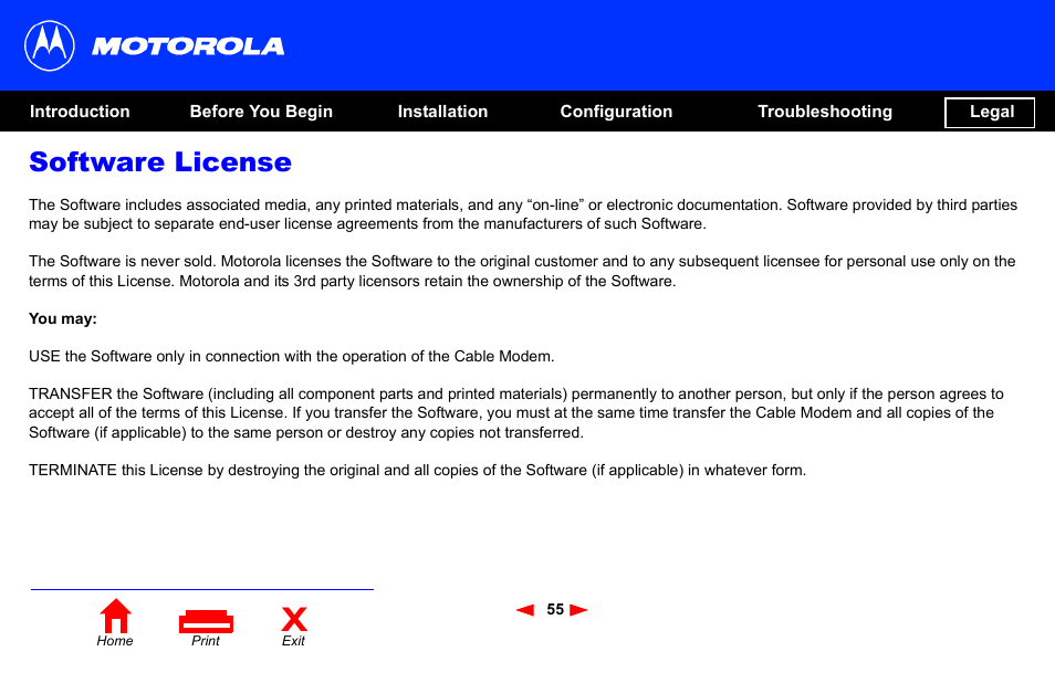 Software license | Motorola SB4101 User Manual | Page 62 / 65