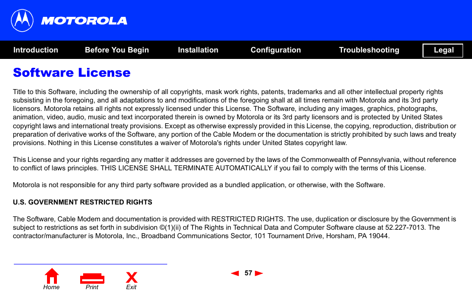 Software license | Motorola SB4101 User Manual | Page 64 / 65