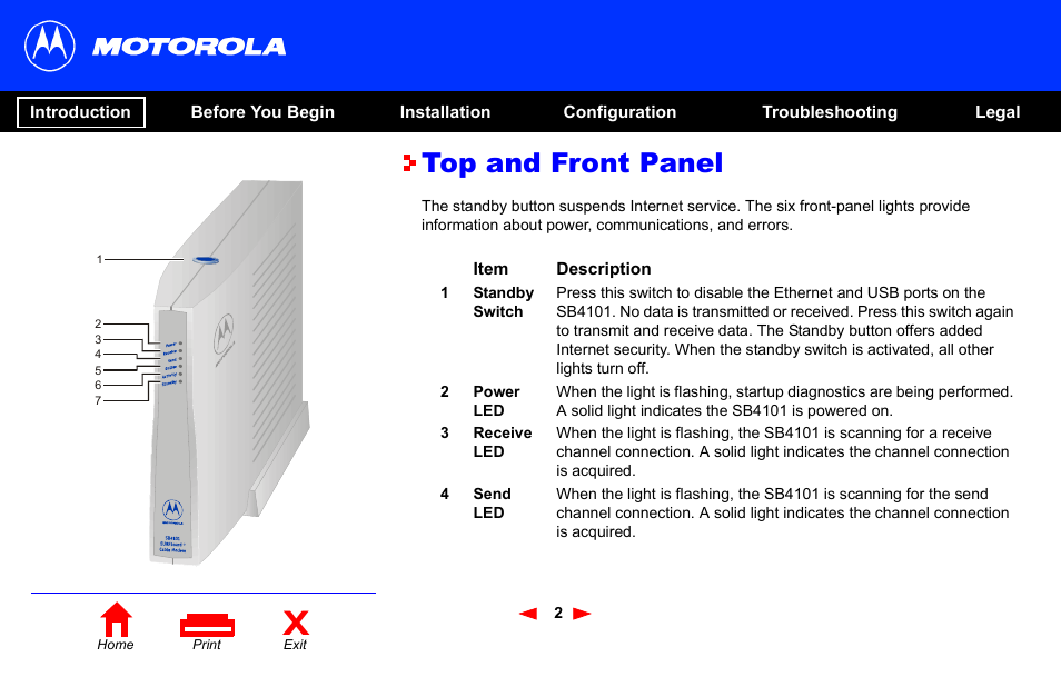 Top and front panel | Motorola SB4101 User Manual | Page 9 / 65