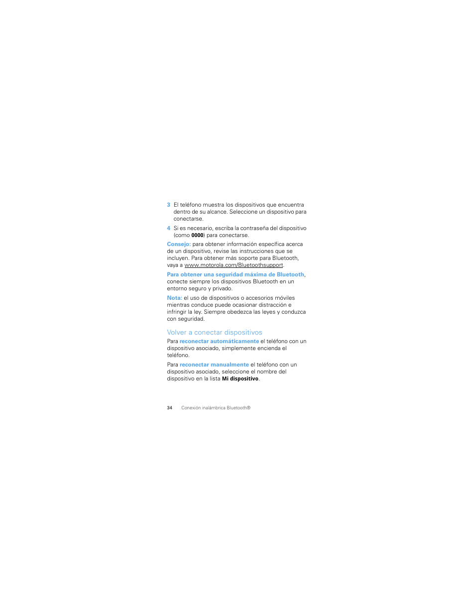 Volver a conectar dispositivos | Motorola W418G User Manual | Page 100 / 134