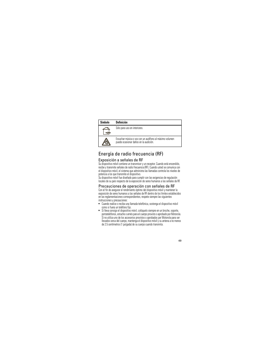 Energía de radio frecuencia (rf) | Motorola W418G User Manual | Page 115 / 134