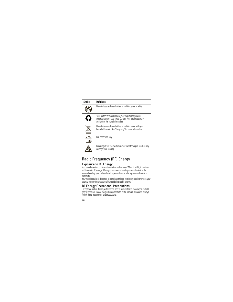 Radio frequency (rf) energy | Motorola W418G User Manual | Page 48 / 134