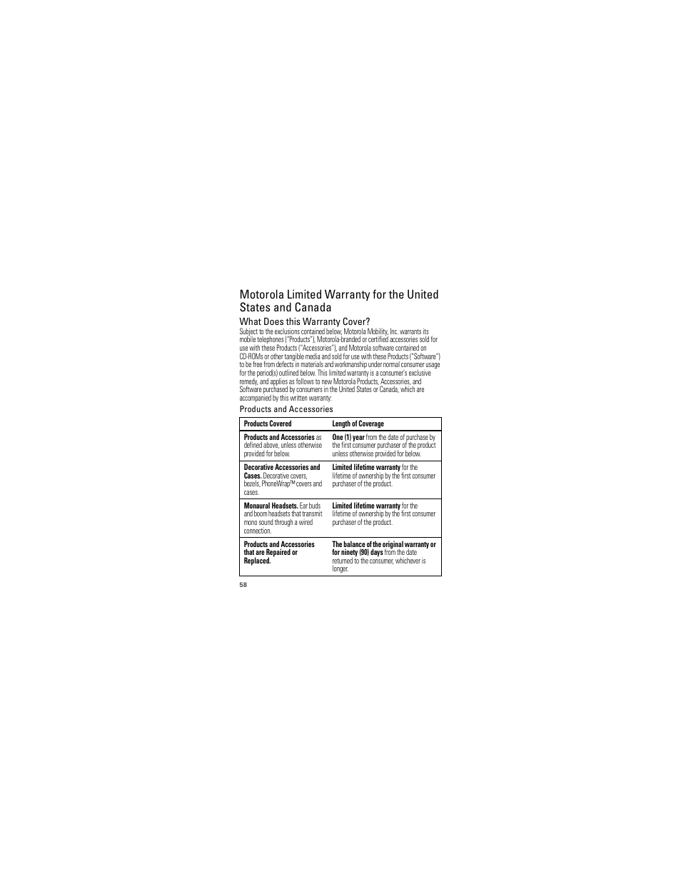 Warranty | Motorola W418G User Manual | Page 60 / 134