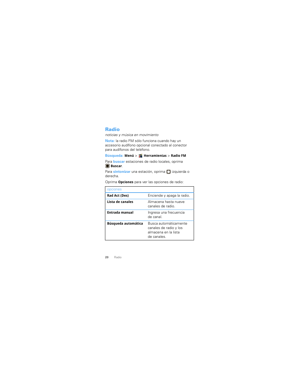 Radio | Motorola W418G User Manual | Page 86 / 134