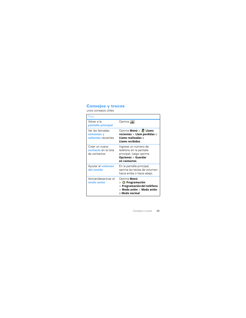 Consejos y trucos | Motorola W418G User Manual | Page 89 / 134