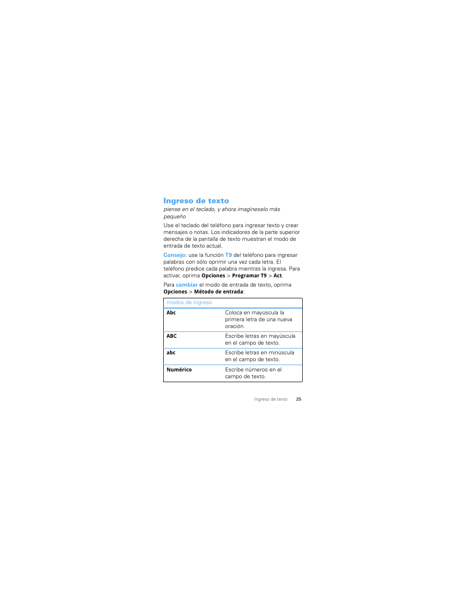 Ingreso de texto | Motorola W418G User Manual | Page 91 / 134